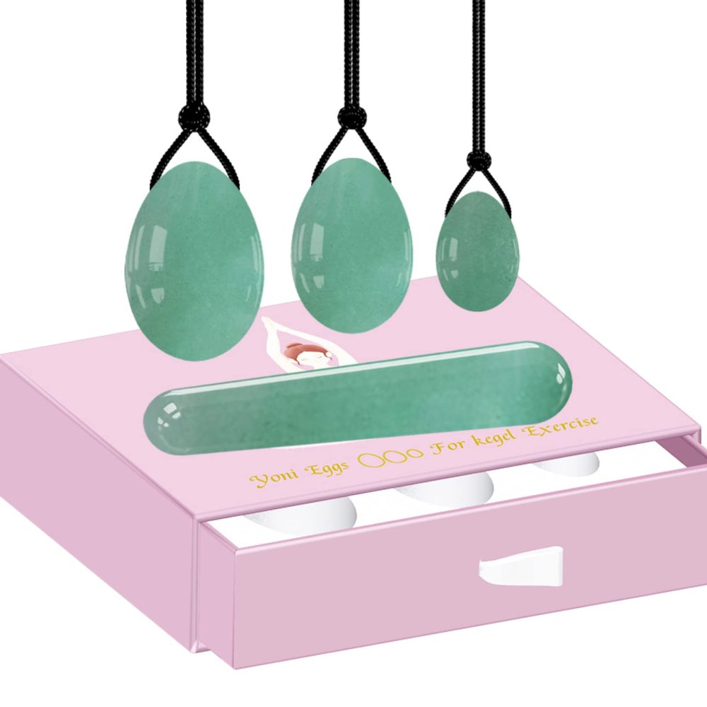 Yoni Egg for Kegel Exercise Yoni Egg Set Vaginal Tightening Love Egg Kegel Exerciser Natural Stone Crystal Yoni Wand Kegel Ball Set,Drilled with Box