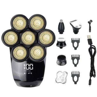 7D Independently 7 Cutter Floating Head Waterproof Electric Razor Multifunction USB Charge Trimmer Men Shaver For Men (Gold)