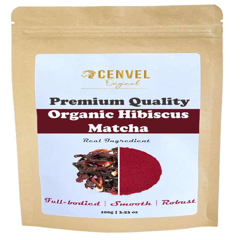 CENVEL Organic Hibscus Matcha Tea | Premium Quality Ingredient | 100% Ntural and Pure | Great Detox Treatment | Eco-Friendly packaging | (100g)