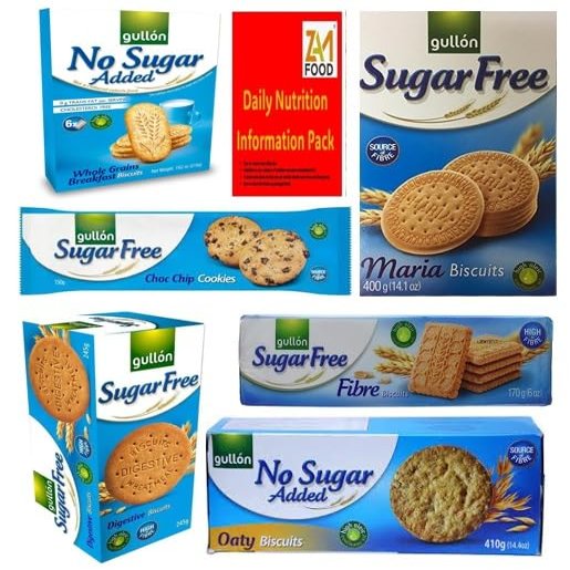Gullon Sugar free & No added sugar Diabetic Luxury Mixed selection Biscuits Assorted, Variety pack of 6, perfect for gifting friends & Family, All Occasions Hamper (2 Bundle)