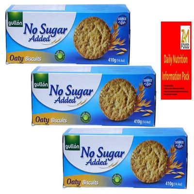 Gullon No Added Sugar Oaty Biscuits 410g Pack of 3, Perfect Healthy biscuits for diabetic diet, Available for Hampers on all Occasions with zamfoods (2 Bundle)