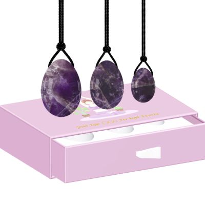Yoni Egg Set Natural Stone Yoni Eggs Drilled Jade Egg Set with Box Women Kegel Exercise Muscle Feminine Hygiene Product,Amethyst Eggs