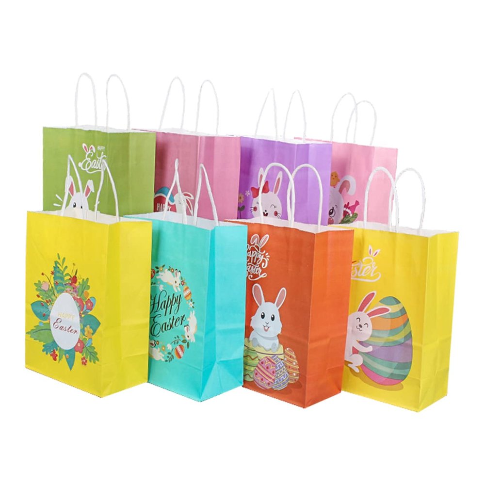 SOLUSTRE 12pcs Easter Party Kraft Paper Bags Rabbit Egg Storage Pouches Boys and Girls Party Bags Random Color