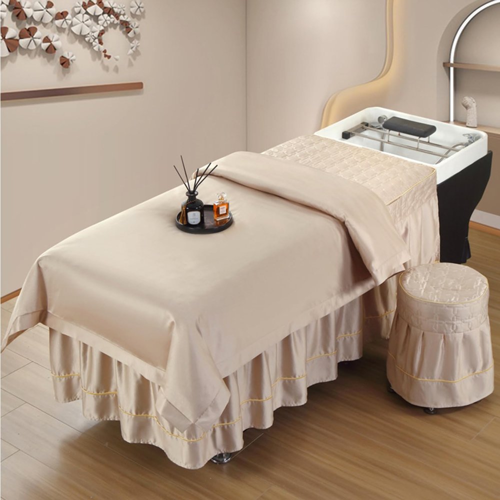 Dremdo Premium Beauty Bed Cover Massage Table Skirt, Massage Table Sheet Sets with Face Rest Hole Massage Table Skirt Spa,4,Square head 70 * 155cm