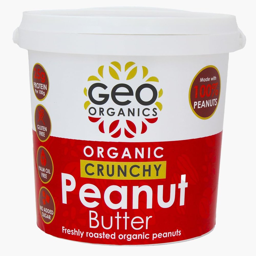 Geo Organics Crunchy Peanut Butter 1kg Tub (1pk) - Made with 100% Organic Roasted Peanuts -Natural, No Palm Oil, No Added Sugar, No Salt, Hi-Oleic Peanuts, High Protein, Gluten Free, Vegan, Dairy Free