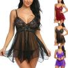 2 Piece Set Women Erotic Sling Lingerie Nightwear Robe Attractive Sleepwear Night Dress Sleep Wear Black view 2