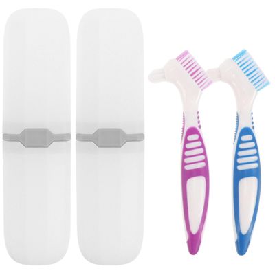 JECOMPRIS Travel Oral Hygiene Kit 2 Sets Dual Bristle Heads Toothbrushes with Cover Case Ergonomic Handle Toothbrushes for Deep Cleaning Care Compact Tuft Toothbrush Firm