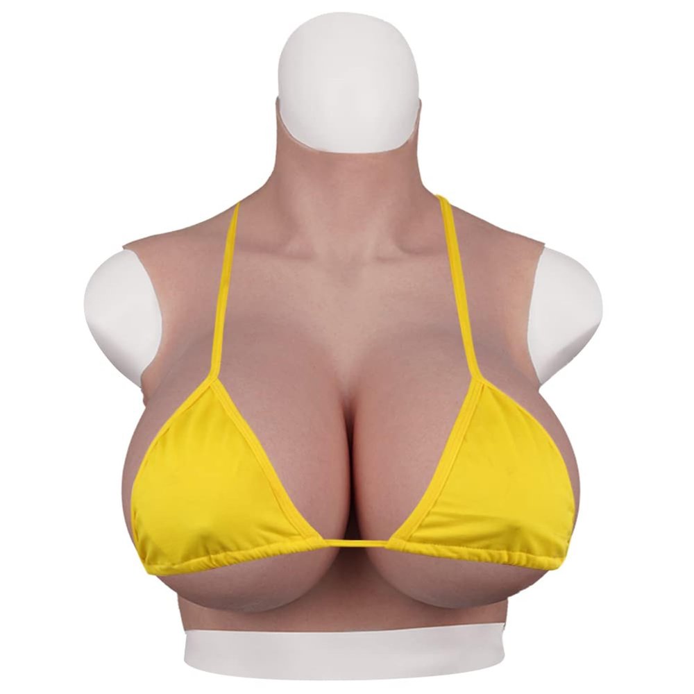 HUANQIN Silicone Breast Form Realistic Breast Plates Artificial Breast Cotton Filled Z Cup, Drag Queen Transgender Cosplay Realistic Breastplate, Silicone Breast Forms Realistic Breastplate, Ivory