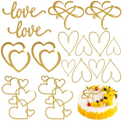 10 Pcs Acrylic Cake Toppers Minimalist Art Heart Love Cake Topper Gold Cake Decoration for Valentine's Day Birthday Wedding Bridal Shower Party