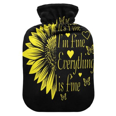 HMZXZ Hot Water Bottle with Cover,Im Fine Everything 2L PVC Themed Capacity Hot Water Bag for Pain Relief, Feet, Menstrual Crampsim fine Everything