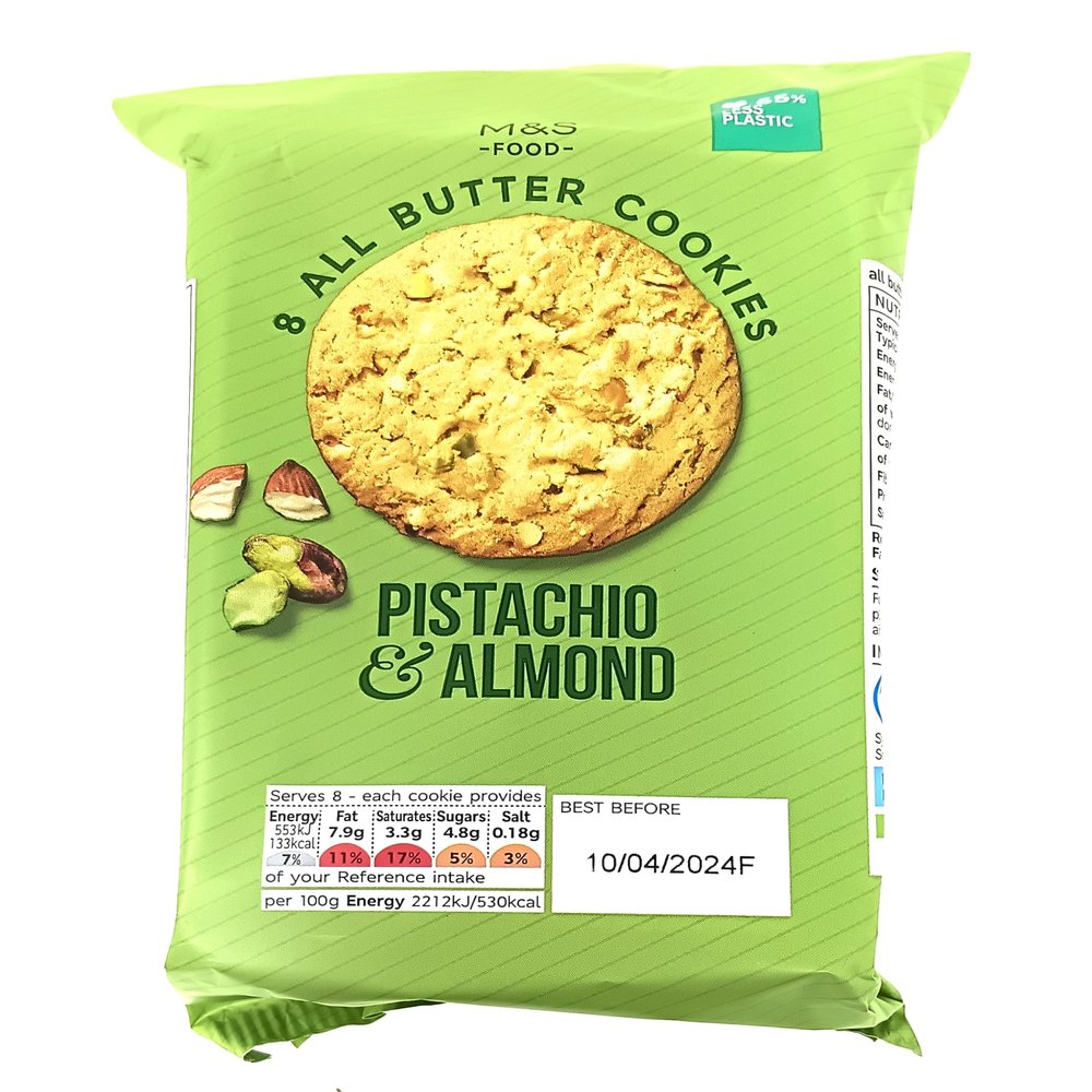 M&S Food 8 All Butter Cookies Pistachio & Almond Flavour 200g - 2 Pack in a Premier Life Store Box