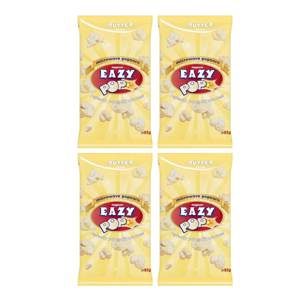 Eazy Pop Microwave Popcorns | Magicorn Salted, Sweet & Butter Popcorns Seeds | Popping Pop Corn Kernels for The Vegetarians Family | Perfectly Popped in Minutes (4 Pack, Butter)