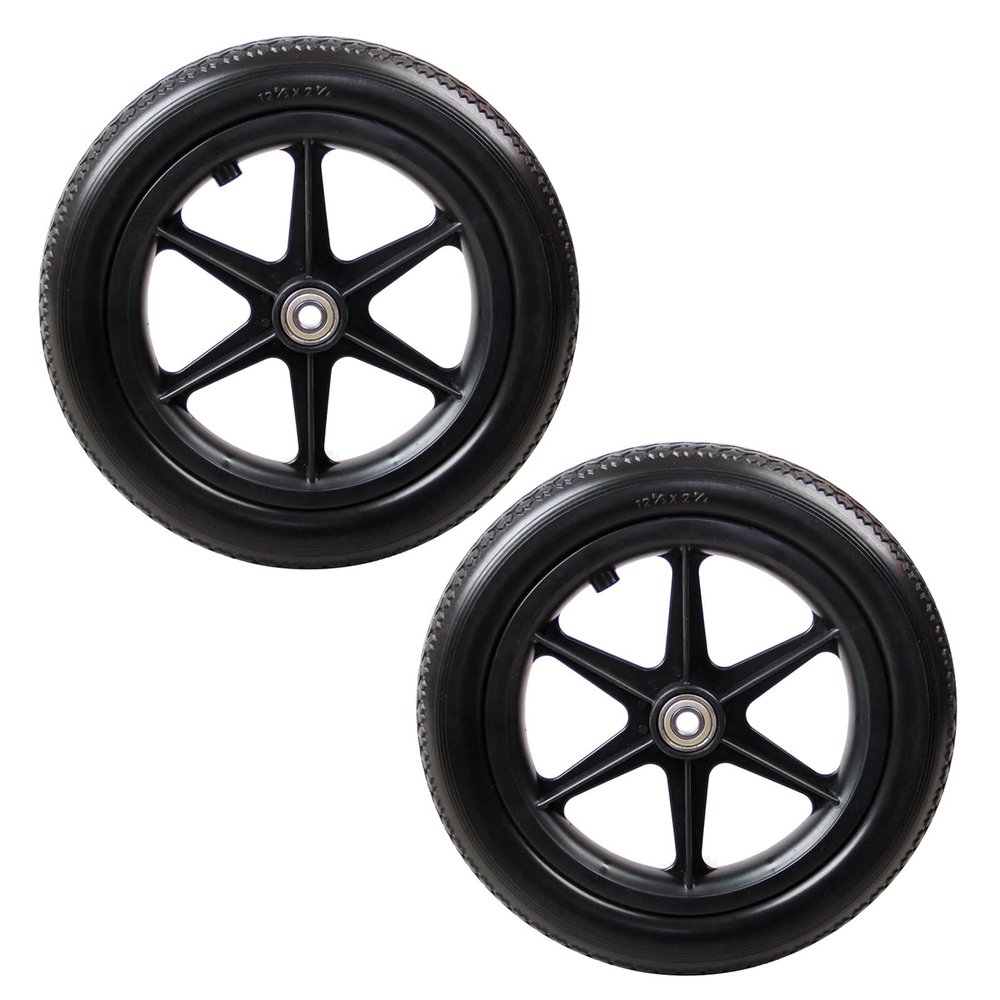 2pcs 12 Inch Wheelchair Wheels Light Wheelchair Accessories Rear Wheels PU Tires Non-pneumatic Tires Manual Wheelchair Rear Wheels (Color : Black)