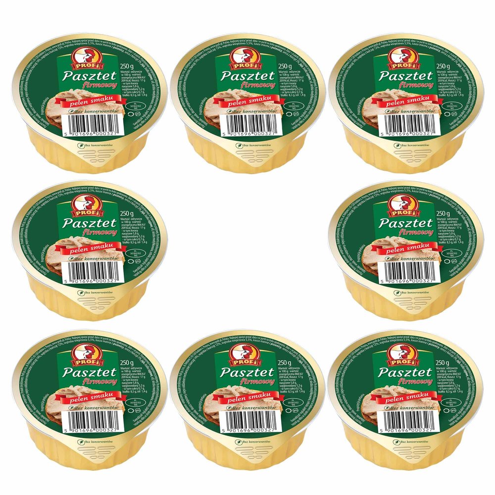 Profi Pate 250g Canned Food | Product of Poland | Delicate and Fluffy Texture | an Ideal Condiment for Chutney's, Pickles, Fresh Bread & Savoury Biscuits (Poultry Pate Chicken, 8 Pack)