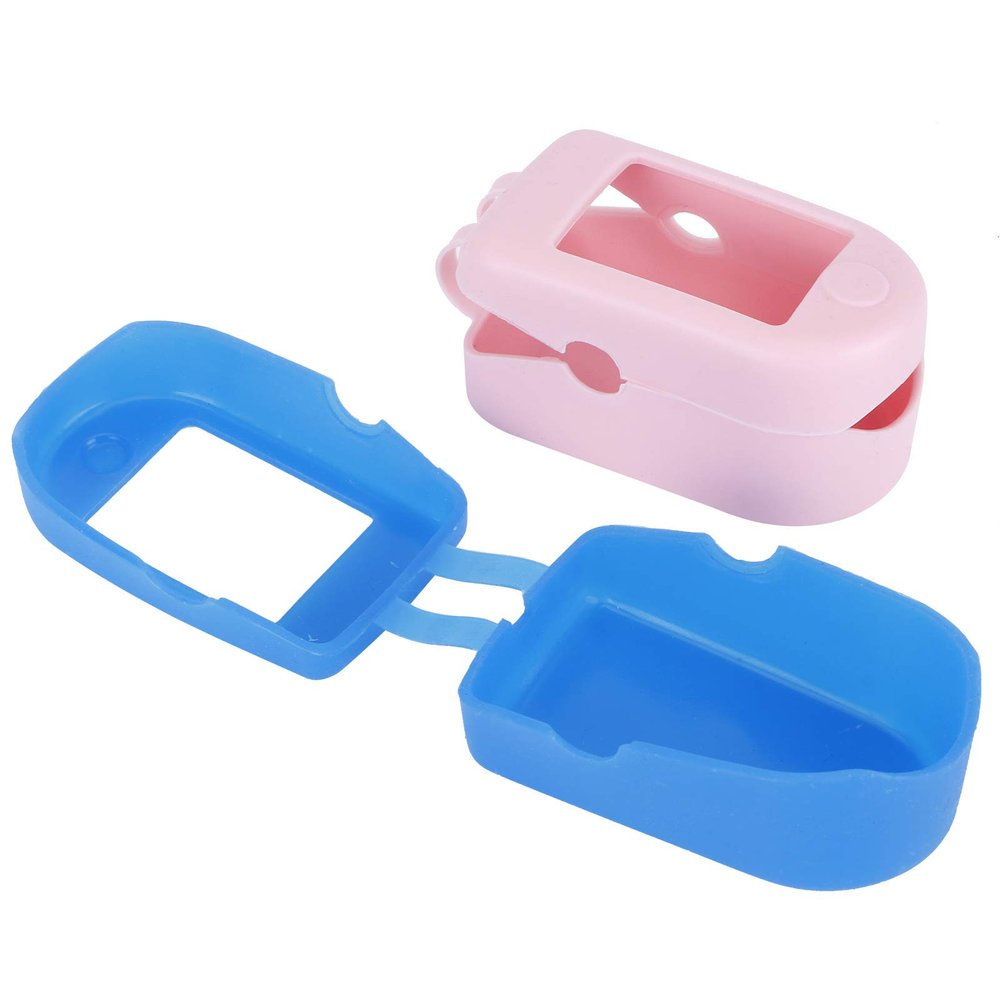 2Pcs Portable Silicone Fingertip Pulse Monitor Cover for Travel Home (blue+pink)