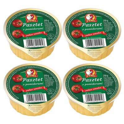 Profi Pate 250g Canned Food | Product of Poland | Delicate and Fluffy Texture | an Ideal Condiment for Chutney's, Pickles, Fresh Bread & Savoury Biscuits (WIELKOPOLSKI Pate with Tomato, 4 Pack)