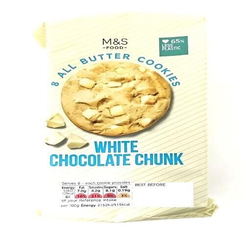 M&S Food 8 All Butter Cookies White Chocolate Chunk 200g - 2 Pack in a Premier Life Store Box