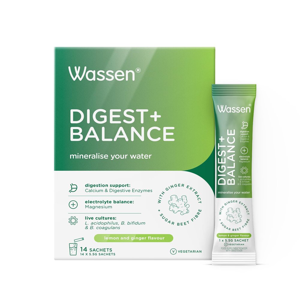 Wassen Digest + Balance Digestive Enzyme Supplements |14 Lemon & Ginger Sachets | Magnesium Powder Electrolyte Sachets | Calcium Helps With Normal Function Of Digestive Enzymes |Gut Health Supplements