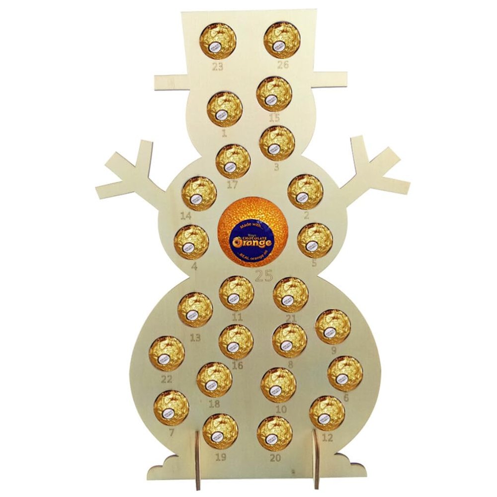 OHPHCALL Christmas Calendar Snowman Wooden Candy Holder with 24 Compartments for Store and Party Use