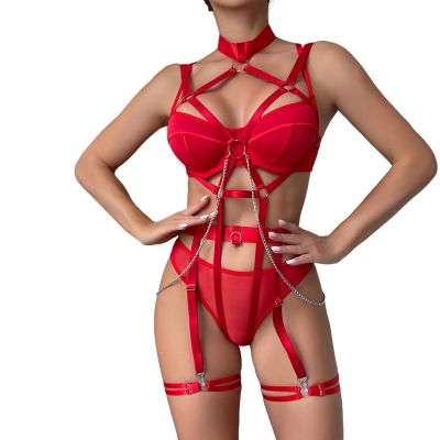 Rrunsv Sexy Lingerie for Women Christmas Four Piece Sexy Underwear Sexy Lingerie with Stockings for Women Plus Size (Q02-Red, M)
