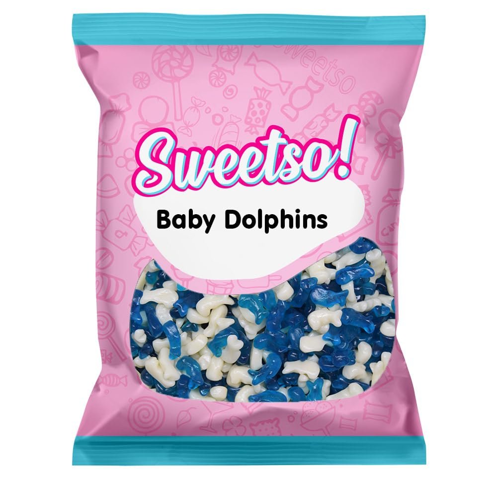 Sweetso 1KG Baby Dolphins Pick n Mix Sweets Sharing Bag - Blue and White Candy for Sweet Tooths Treats