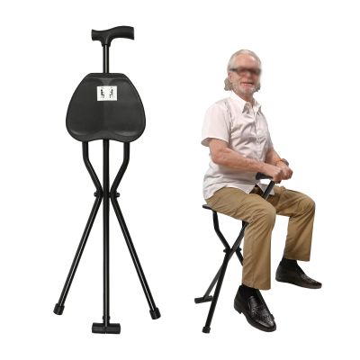Lilyeriy Walking Stick Cane Chair, Folding Cane with Seat 90CM H Supports up to 100KG Convenient Outdoor Seating Crutches