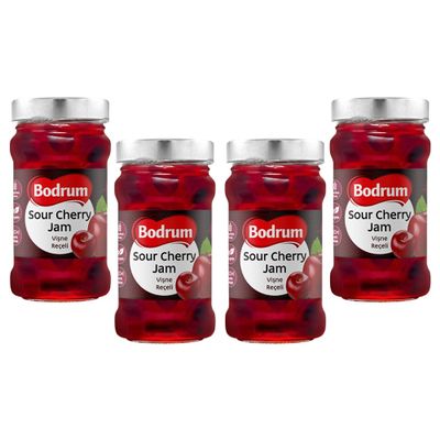 Bodrum Sour Cherry Fruit Jam 380g | Rich and Vivid Flavour Preserved Fruit | Sweet & Tart Flavors | Spreadable Texture | Unique & Delicious Taste | Turkey Origin (Sour Cherry Jam, 4 Pack)