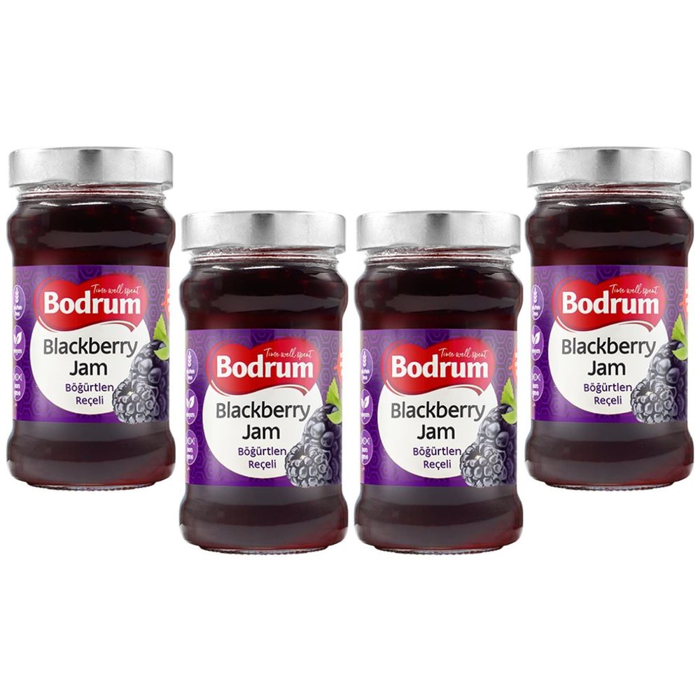 Bodrum BlackBerry Fruit Jam 380g | Rich and Vivid Flavour Preserved Fruit | Sweet & Tart Flavors | Spreadable Texture | Unique & Delicious Taste | Turkey Origin (BlackBerry Jam, 4 Pack)