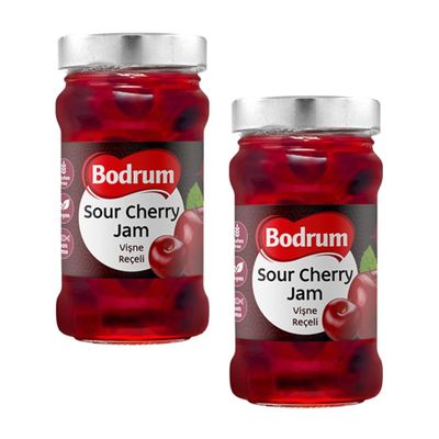 Bodrum Sour Cherry Fruit Jam 380g | Rich and Vivid Flavour Fruit Preserve | Sweet & Tart Flavors | Spreadable Texture | Unique & Delicious Taste | Turkey Origin (Sour Cherry Jam, 2 Pack)