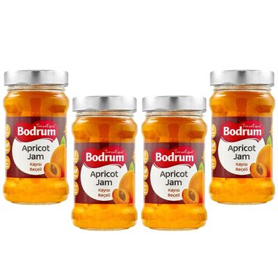 Bodrum Apricot Fruit Jam 380g | Rich and Vivid Flavour Preserved Fruit | Sweet & Tart Flavors | Spreadable Texture | Unique & Delicious Taste | Turkey Origin (Apricot Jam, 4 Pack)