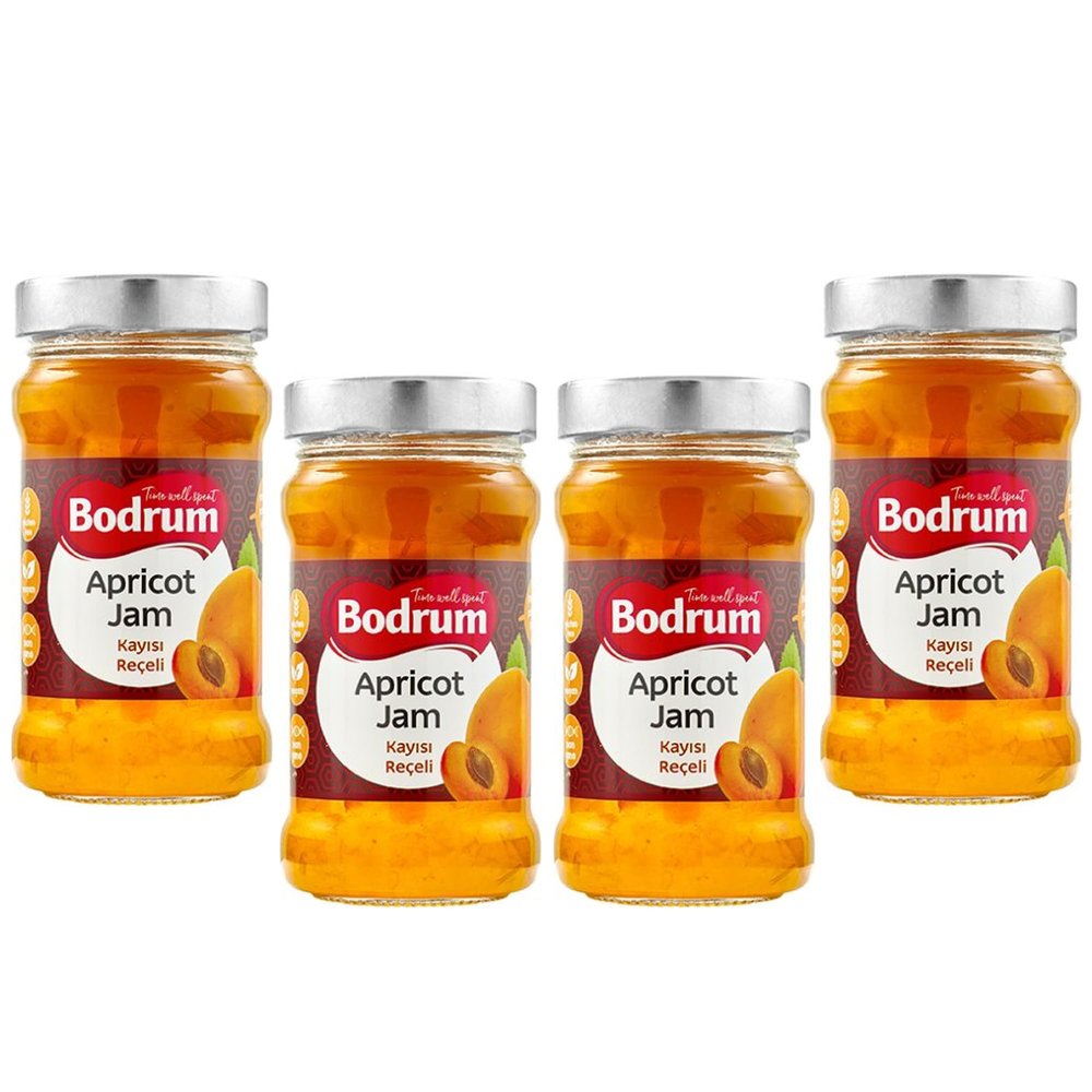 Bodrum Apricot Fruit Jam 380g | Rich and Vivid Flavour Preserved Fruit | Sweet & Tart Flavors | Spreadable Texture | Unique & Delicious Taste | Turkey Origin (Apricot Jam, 4 Pack)