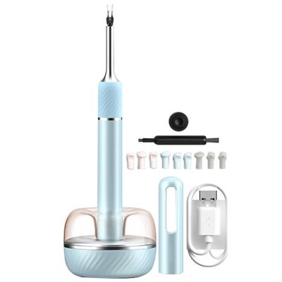 Ear Wax Removal Tool 1080P HD Ear Camera Set, Smart Endoscope With Storage Base, Ear Cleaner With Tweezers, Household Multifunctional Otoscope, Powerful Wifi Chip (Color : Blue A, Size : Set)