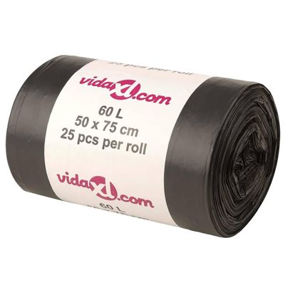 vidaXL LDPE Bin Bags - Black 60L Trash Can Liners - Rubbish Bag Roll for Home, Office, & Outdoor Use - Pack of 250 Bags