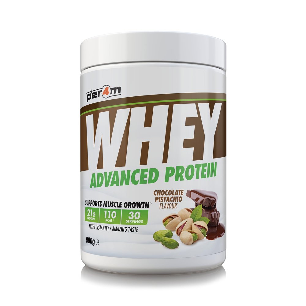 Per4m Whey Protein Powder | High Protein Shake for Muscle Growth & Recovery | Low Sugar Gym Supplement | Sports Nutrition Drink + Amino Acids (900g, Chocolate Pistachio)