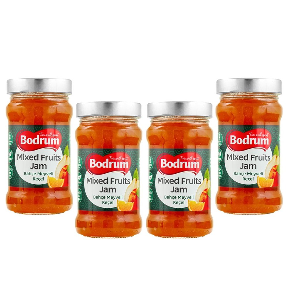 Bodrum Mixed Fruit Jam 380g | Rich and Vivid Flavour Preserved Fruit | Sweet & Tart Flavors | Spreadable Texture | Unique & Delicious Taste | Turkey Origin (Mixed Fruit Jam, 4 Pack)