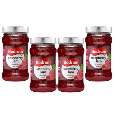 Bodrum Raspberry Fruit Jam 380g | Rich and Vivid Flavour Preserved Fruit | Sweet & Tart Flavors | Spreadable Texture | Unique & Delicious Taste | Turkey Origin (Raspberry Jam, 4 Pack)