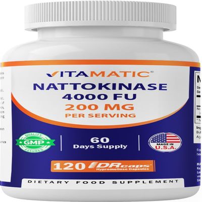 Vitamatic Nattokinase Supplement 4,000 FU Servings, 120 Delayed Released Capsules - Survives Stomach Acids - Non-GMO & Gluten Free - Made in The USA