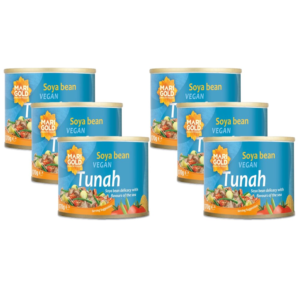 Marigold Vegan Tunah, 170g (Pack of 6) Soya Bean Tunah Alternative, High Protein, Plant-Based, Ready-to-Eat