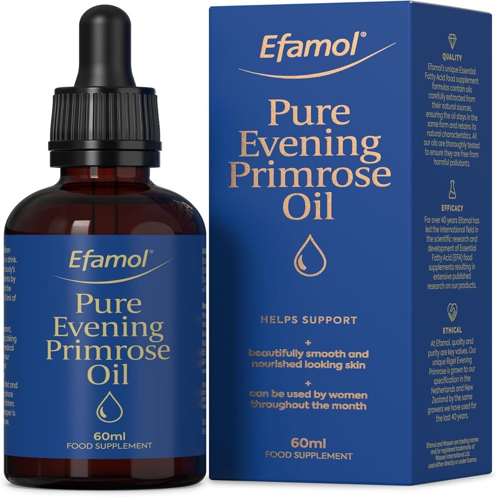 Efamol Pure Evening Primrose Oil - 60ml | High Strength Evening Primrose Oil Liquid | Menopause Supplements for Smoother, Softer Skin | Vitamin E
