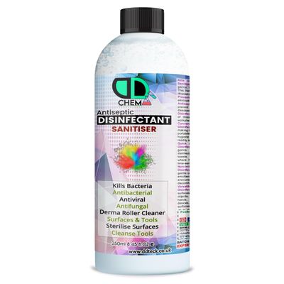 Antiseptic Disinfectant for First Aid, Wounds, Cuts, Sanitises & Cleanses Surfaces, Kills 99.9% Bacteria & Germs, for Derma Roller, Protect Against Nail Fungus, Manicure Equipment 250ML CAP