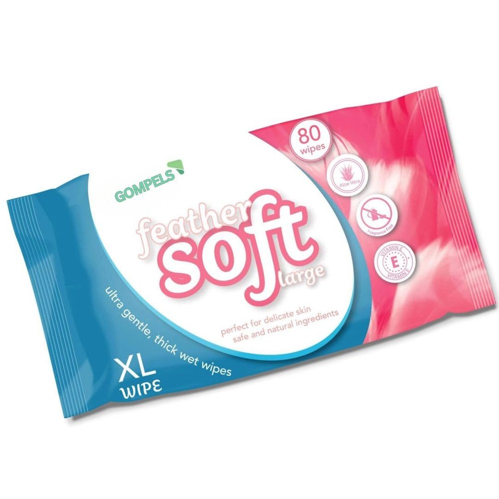 GOMPELS Feather Soft Extra Large Wet Wipes (80 Pack) - Premium Quality, Gentle Moist Wipes for All-Purpose Cleaning and Hygiene - Alcohol-Free, Hypoallergenic, and Eco-Friendly