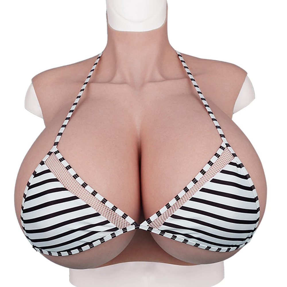 HUANQIN Breastplate Breastform Fake Breasts Silicone Breastplate Silicone Filled S Cup, Costume Breasts Artificial Bust Enhancer Waterdrop Shaped, Silicone Breast Forms Realistic Breastplate, Tan