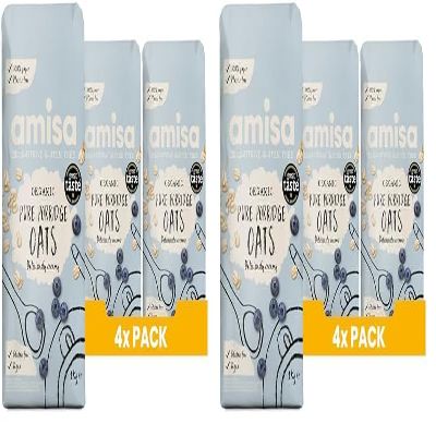 Amisa Organic Gluten Free Porridge Oats, 1kg - Batch Tested for Gluten - Source of Fibre - Sustainable 100% Recyclable Paper Packaging - For Cooking, Breakfast or Baking (Pack of 2)