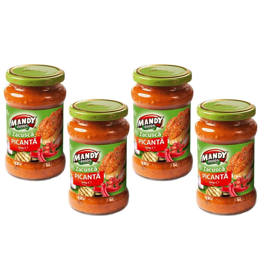 Mandy Zacusca Vinete 250g | Eggplant Zacusca Jarred Cooked Food | Ideal Condiment Chutneys, Pickles, Fresh Bread & Savoury Biscuits | Elevate Snacking Mealtime (Spicy ZACUSCA 300g, 4 Pack)