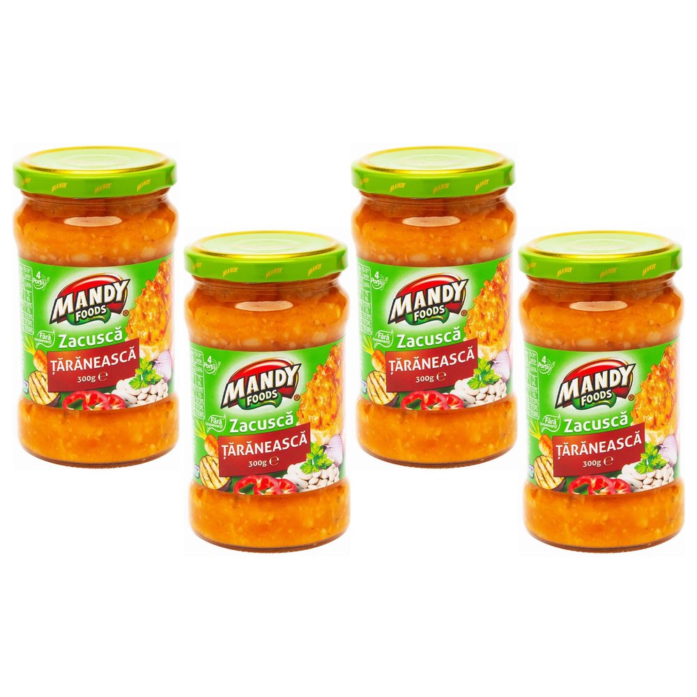 Mandy Zacusca Taraneasca 250g | Peasant Zacusca Jarred Cooked Food | Ideal Condiment Chutneys, Pickles, Fresh Bread & Savoury Biscuits | Elevate Snacking & Mealtime (ZACUSCA TARANEASCA 300g, 4 Pack)