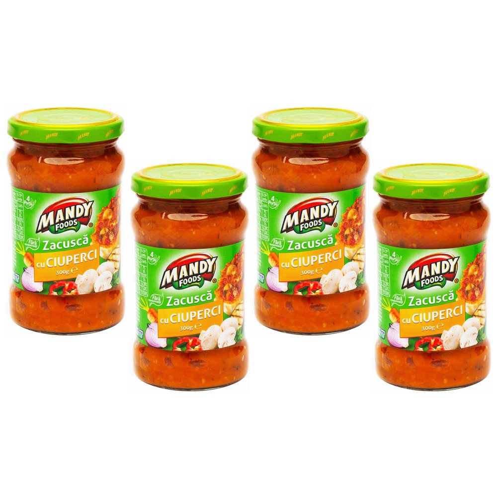 Mandy Zacusca Ciuperci 250g | Mushroom Zacusca Jarred Cooked Food | Ideal Condiment Chutneys, Pickles, Fresh Bread & Savoury Biscuits | Elevate Snacking & Mealtime (Mushroom Sauce 300g, 4 Pack)