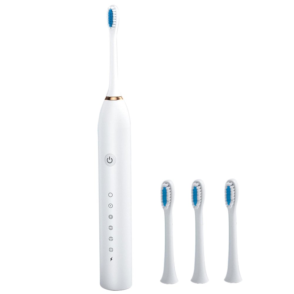 Electric Toothbrushes Adults Rechargeable Toothbrush with 4 Brush Heads and 6 Cleaning Modes Low Noise Waterproof Electric Toothbrush Smart Timer for Women Men Gift White