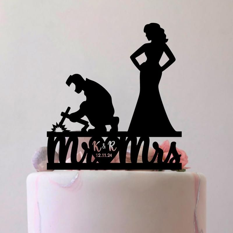 Custom Welder Mr And Mrs Wedding Cake Topper, Groom Acrylic Bride Rustic, 6-7.8 Inch For Cake, Lover, Newlyweds Celebration