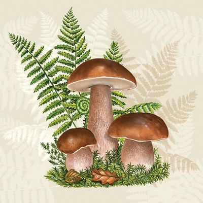 Malagro 20 Napkins Autumn Porcini on Fern as Table Decoration Paper Napkins with Motif Also for Decoupage and Decoupage 33 x 33 cm