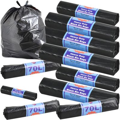 Sterling Ventures Everyday Use Bin Bags 70L Strong & Secure Refuse Sacks Bin Liners Recycled Tear Resistant Household Office Kitchen & Caterers material 10pcs Pack Black 26x33 Inch (Set Of X10)